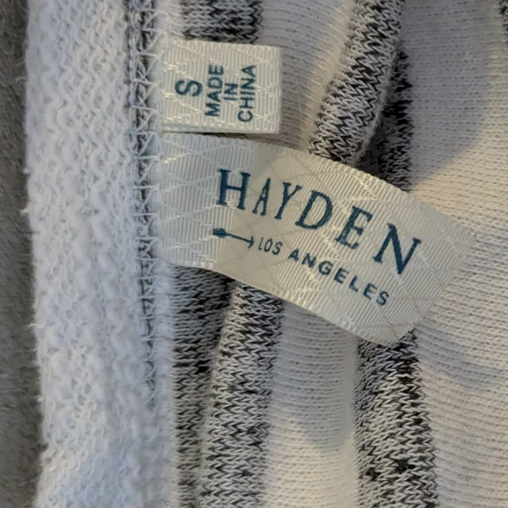 Hayden Los Angeles Cropped 3/4 Elastic Sleeve Striped Oversized Cotton Top S - Picture 4 of 8